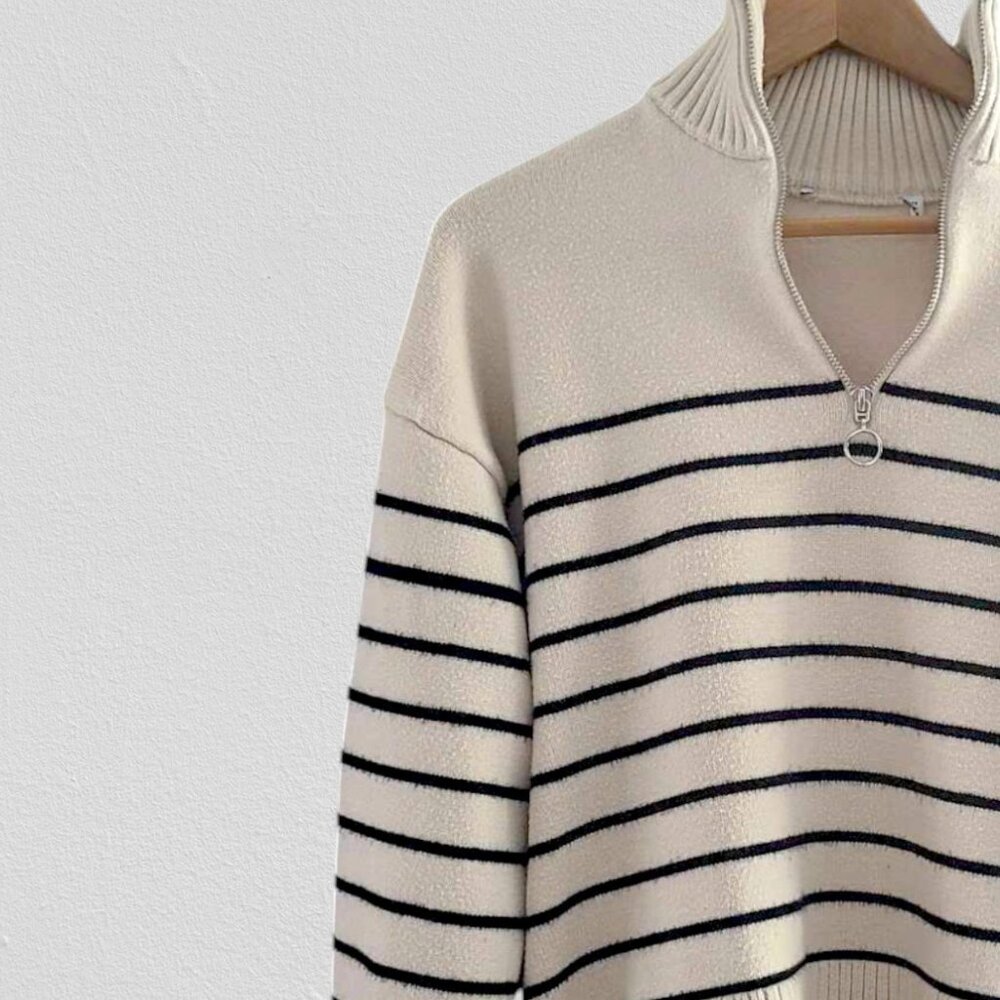 Zara Breton striped heavy Winter sweater with zipped collar - Picture 3 of 3